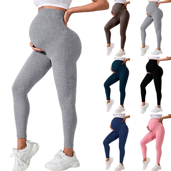 akafmk Maternity Clothes, Maternity Leggings Stretchy Yoga Pants Butt Lifting High Waist Soft Pregnancy Pants for Workout Gym Sports, Size L