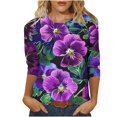 thumbnail image 2 of Pntutb Femmes Hauts Courts Tendance Mode Femmes Imprimé Col Rond Manches 3/4 T-Shirt Chandail Haut Blouse Rabais, 2 of 5