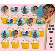 Baby Moana Double-Sided Cupcake Picks - 12 Pcs Unique and Colorful Decorations for Children's Birthdays