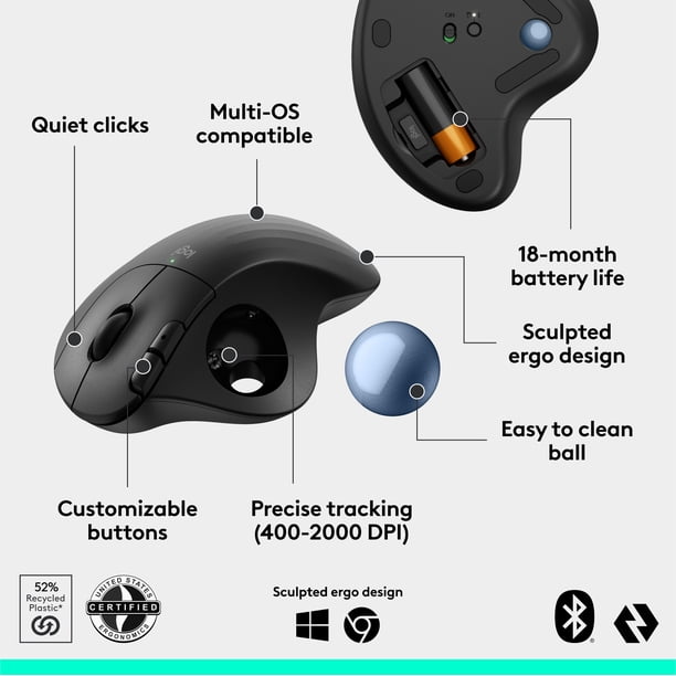 Logitech ERGO M575S Wireless Trackball Mouse, Wireless Ergonomic Logitech ERGO M575S Wireless Trackball Mouse, Wireless Ergonomic