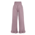 thumbnail image 5 of Lumtrix Women Linen Pants Dressy Casual Summer Boho Ruffle Hem Wide Leg Cropped Pants Smocked High Waisted Palazzo Pants Light Purple XL, 5 of 7