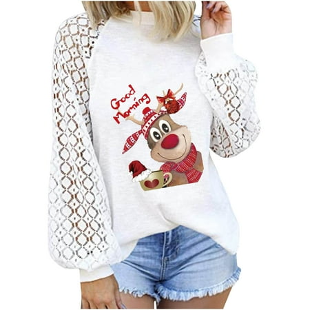 

Bospose Christmas Shirt Women Women O-Neck Shirt Long Sleeve Shirt Women Corset Shirt Lace Top White Dress Shirt For Women Women S Fashion Print Blouse Solid Tops Lady Casual Patchwork Loose Top Sweat