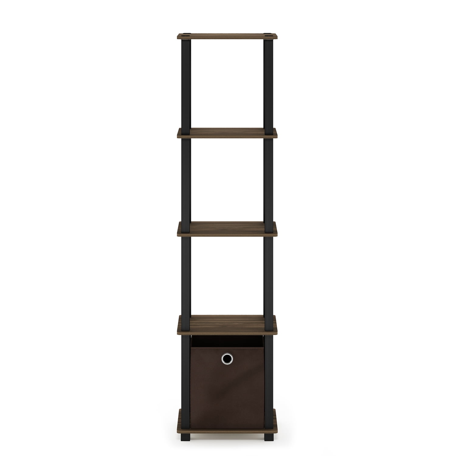 Furinno TNT No Tools 5-Tier Display Decorative Shelf with One Bin, Columbia Walnut/Black/Dark Brown