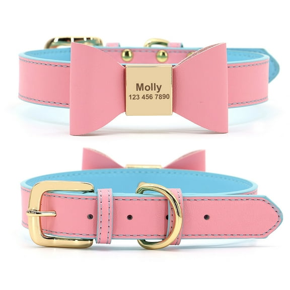 Leather Personalised Dog Collars Soft Padded Custom Engraved Nameplate Buckle