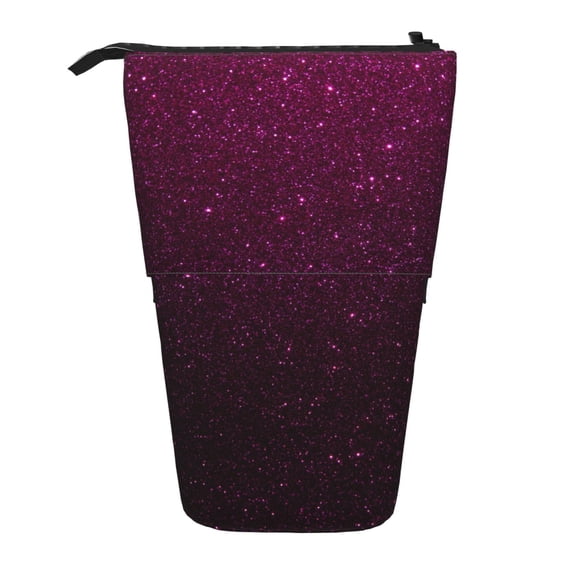 Picia Dark Purple Glitter Print Telescopic Pencil Case, Telescopic Pen Holder Telescopic Pencil Pouch Bag Stationery Pencil Case Box Storage Organizer Makeup Bag