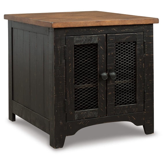 Signature Design by Ashley Valebeck Farmhouse Rectangular End Table with Storage Cabinet - Rustic Two-Tone Black/Brown