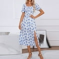 thumbnail image 2 of SnnmBlm Casual Womens Summer Short Sleeve Square Neck Split Midi Dresses Blue XL, 2 of 7