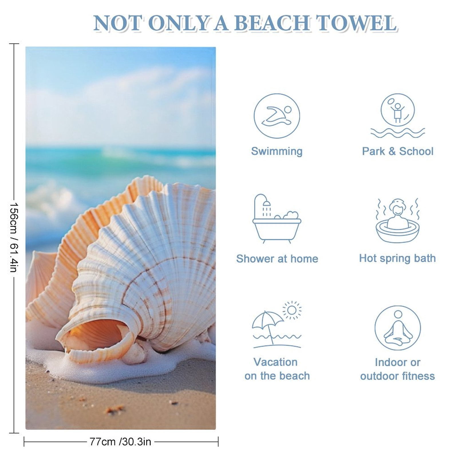 Beach Seashell Coastal Florida Beach Towels Thin Quick Fast Dry Super Absorbent Microfiber Sand Free Nautical Coastal Blanket Or Bath Towel for Travel Sports Bath Swimming Pool 30x60 inch