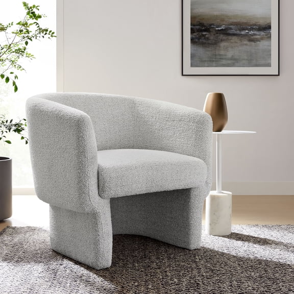 Modway Muse Boucle Fabric Upholstered Barrel Accent Chair in Newsprint