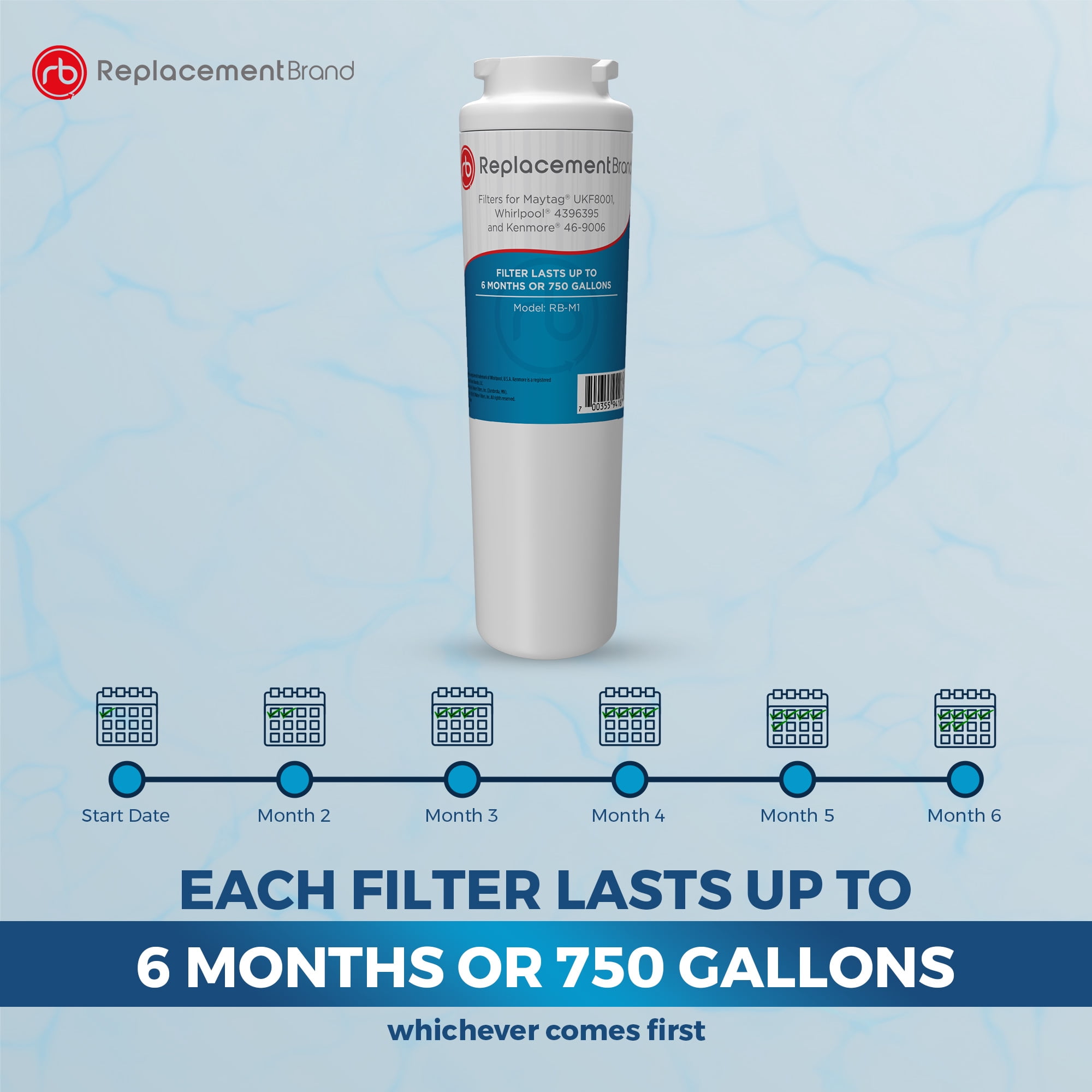 ReplacementBrand UKF8001 Comparable Replacement for Maytag UKF8001 EDR4RXD1 4396395 46-9006 Refrigerator Water Filter 2 Pack