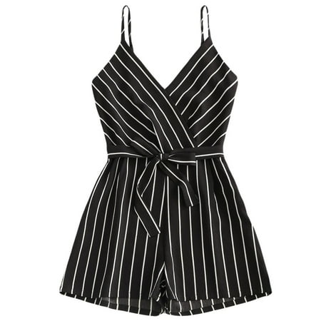 - Mosunx Womens Sleeveless Strappy Short Playsuits Striped Cami Belt Romper Jumpsuit