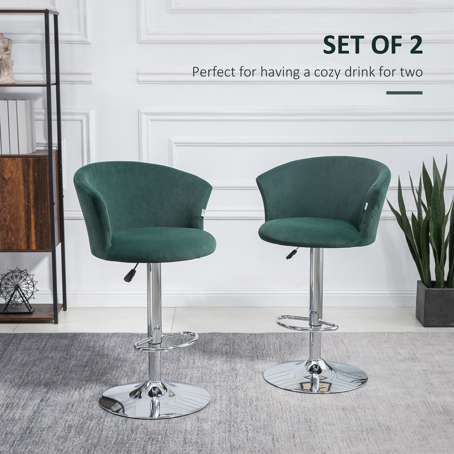 Demi Bonn Adjustable Bar Stools Set of 2, Wing Back Counter Height Barstools with Velvet Upholstery & Swivel Seat, Green