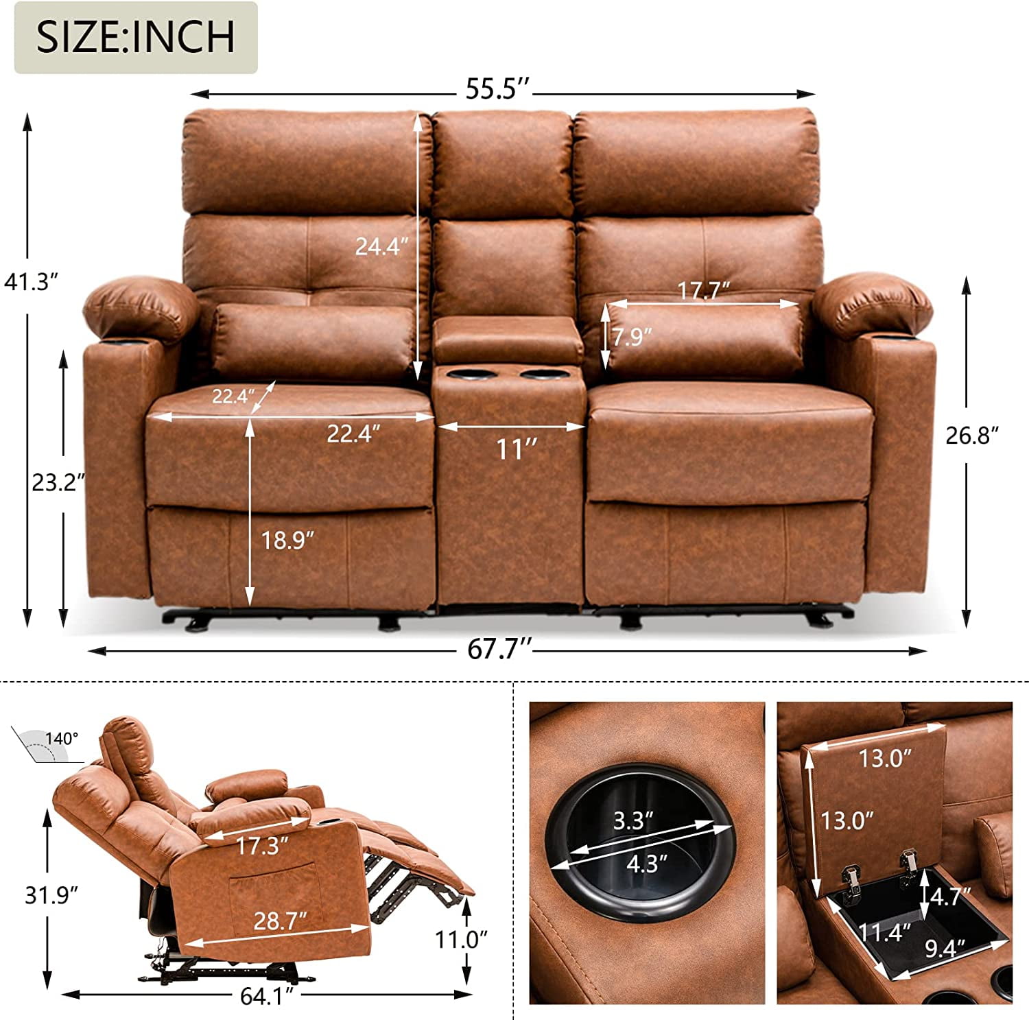 Dual Power Loveseat Recliner with Heat Massage Lumbar Support Console and Cup Holders Walmart