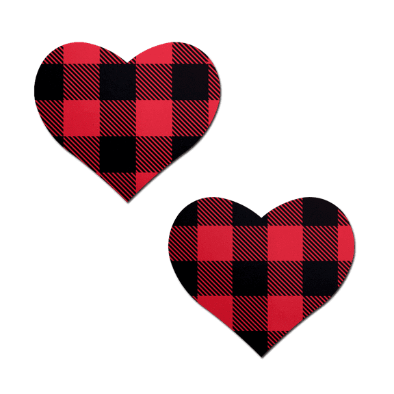 Love: Buffalo Plaid Heart Nipple Pasties in Red & Black by Pastease®