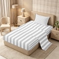 thumbnail image 2 of Meiyoeat Retro Pinstripe Twin Sheets 3pcs, Modern Straight Line Bedding, Gray White,1 Fitted Sheet, 1 Flat Sheet and 1 Pillowcase, 2 of 6