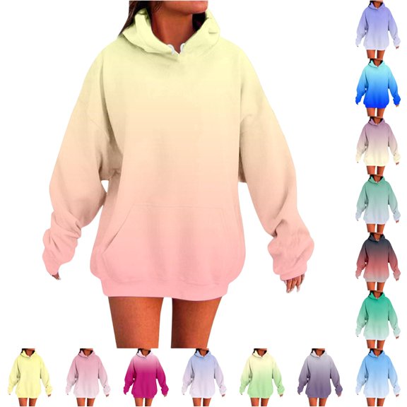 NinXxx Unisex Gradient Pullover Casual Long Sleeve Hooded Sweatshirt Yellow2 L
