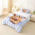 thumbnail image 2 of Manfei Kawaii Bow Highland Cattle Twin Comforter Sets 2pcs,Minimalist Stripes Bedding Set,White Light Blue,1 Comforter and 1 Pillowcase,Reversible, 2 of 6