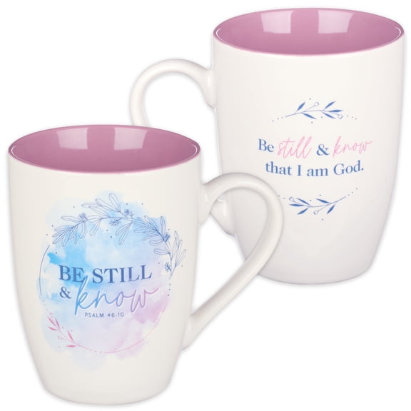 Christian Art Gifts Scripture Ceramic Encouraging Coffee and Tea Mug for Women – Be Still and Know – Psalm 46:10 Inspirational Bible Verse Cup for Hot and Cold Beverages, Lavender and White, 11 oz.