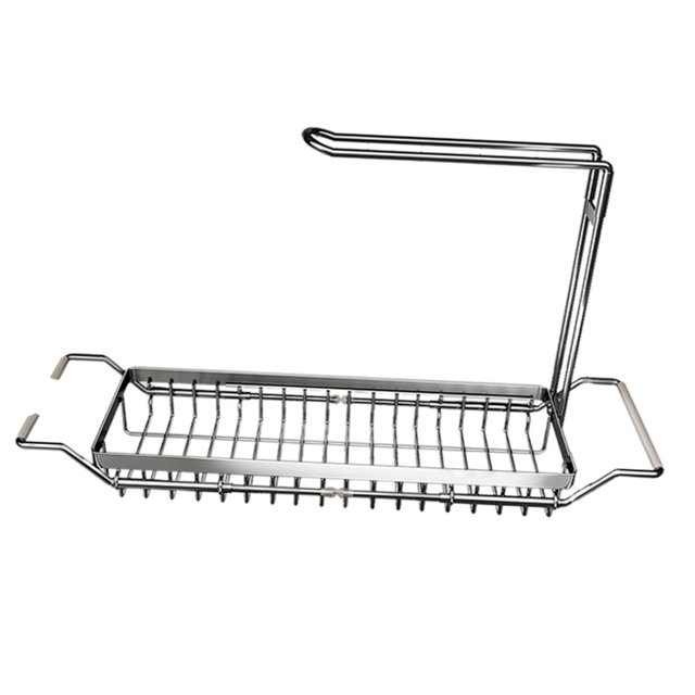 Estante de almacenamiento para fregadero de cocina de acero inoxidable 2 en 1, organizador retráctil con esponja Pequeña