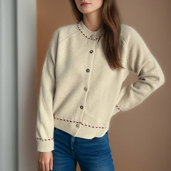 Jjayotai Women's Elegant Button Up Cardigan Sweaters Clearance, Casual Cropped Knitted Sweater Chunky Open Front Outerwear Beige S