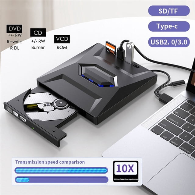 2X Graveur de CD Externe et Lecteur de CD Type C/USB3.0 pour PC Portable 11/10/8/7