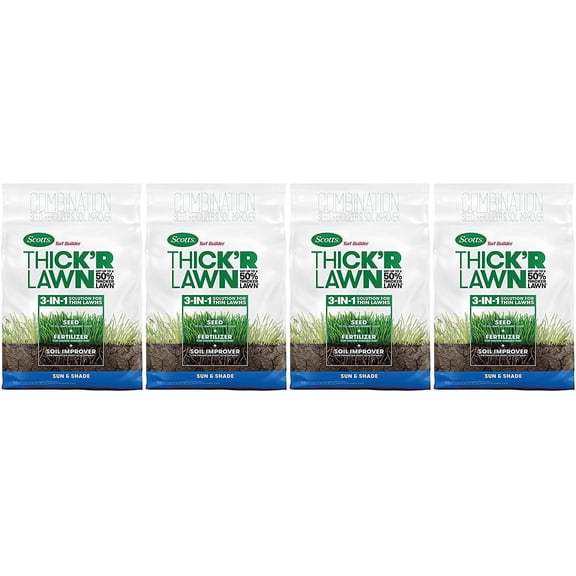 Scotts Turf Builder Thick'R Lawn Sun and Shade - 3-in-1 Solution - 4 Pack, 12 lb