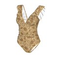 thumbnail image 4 of Yiaed Brown Flowers Print Women's Ruffled One Piece Swimsuit V Neck Swimwear Slimming Monokini for Woman-Medium, 4 of 8