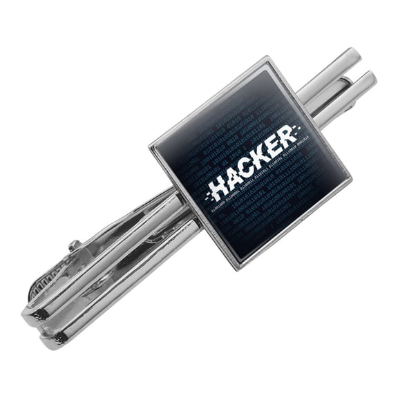 Hacker Binary Code Geek Nerd Square Tie Bar Clip Clasp Tack- Silver or Gold
