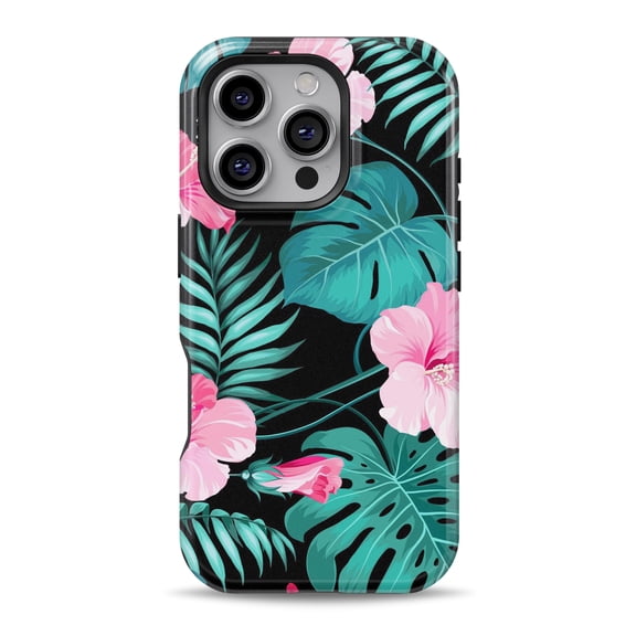 DesignSkinz Scratch-Resistant Hard Slim Case Compatible with iPhone 16 (Compatible with MagSafe) - Tropical Mint and Vivid Pink Floral v2