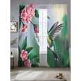 thumbnail image 5 of Green Hummingbird Semi Sheer Window Curtains 84 Inches Long, Spring Summer Pink Flower Leaf Rod Pocket Voile Silky Chiffon Curtain Light Filtering Drapes for Living Room, Kitchen, 52"x84", 2 Panels, 5 of 9
