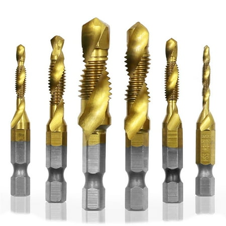 

6Pcs New HSS Hex Shank Titanium Plated Metric Plug Tap M3-M10 Metric Tap Drill Bits