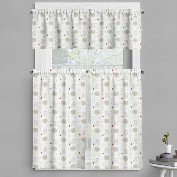 Ambesonne Botanical Valance & Curtain, Simple Field Dandelions, 55"x45", Red Beige White