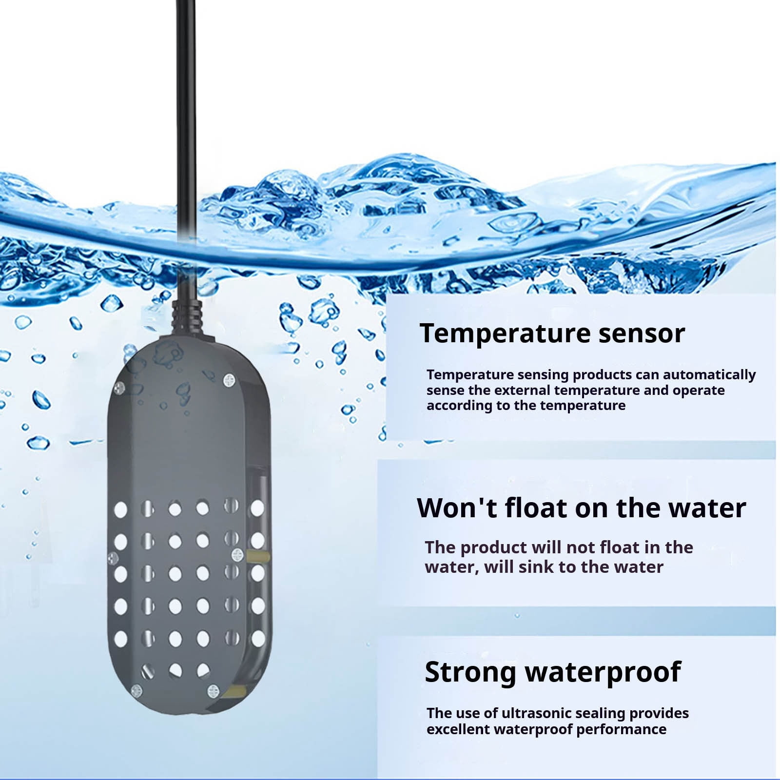 Jpxdew 250W Farm-Grade Submersible Heater - Auto Thermostat Control for Ponds/Livestock/Pet Water Bowl, Non-Conductive Aluminum Alloy