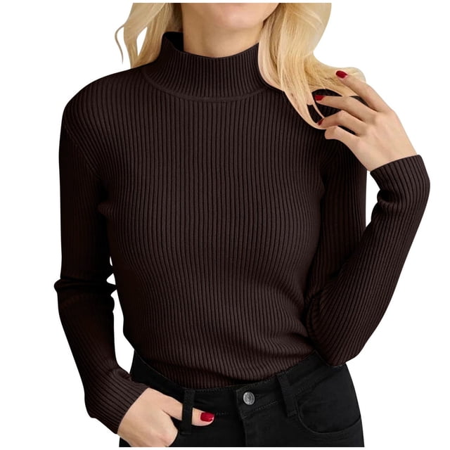 Chandail Côtelé pour Femmes Taille Unique Col Roulé Élégant Tricoté Manches Longues Ajusté Automne Hiver