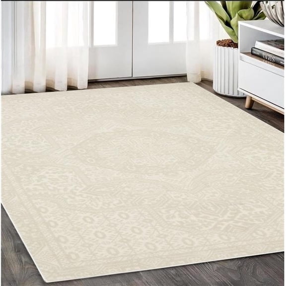 HomeRoots 575453 5 x 8 ft. Medallion Rectangle Area Rug, Ivory & Beige