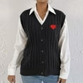 thumbnail image 6 of Women's Sweater Vest Sleeveless V Neck Heart Ribbed Knit Button Down Cardigan Tank Black Free Size, 6 of 7