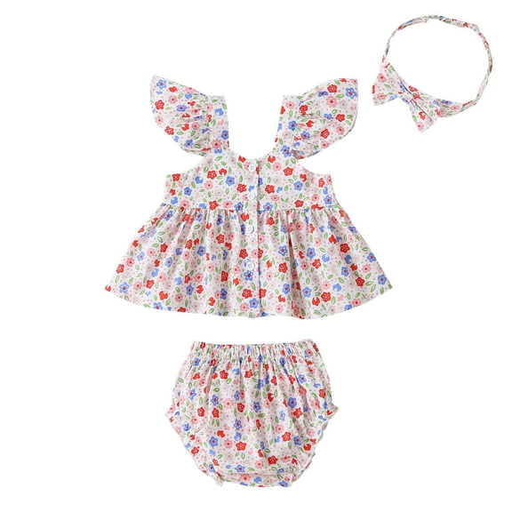 IROINNID Infant Girls Pretty Print Dress Tops Shorts With Hairband Set
