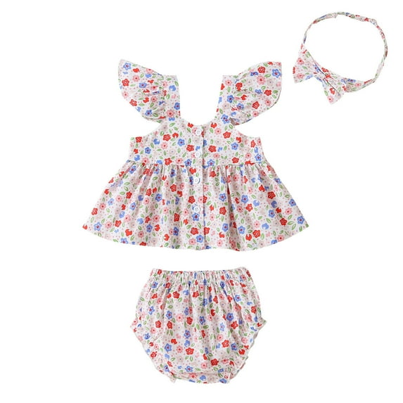IROINNID Infant Girls Pretty Print Dress Tops Shorts With Hairband Set