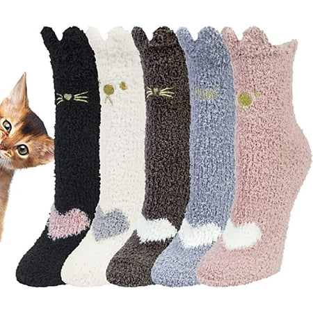 

Socks women winter warm bed socks fluffy cute cat pattern