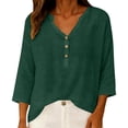 thumbnail image 5 of Women's Casual V Neck Button 3/4 Sleeve Linen Blouse Loose Fit Color Tops for Summer, 5 of 6