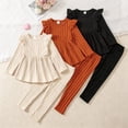 thumbnail image 2 of Xyant Toddler Girl Clothes Fall Winter Outfit Little Kids Ruffle Long Sleeve Ribbed Sweatshirt Solid Leggings Pants 6 Pcs Set,Size 4-5 Years, 2 of 8