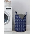 thumbnail image 3 of Modern Laundry Bag, Art Deco Inspired Pattern Symmetrical Cage Like Rhombus Shapes Grid, Basket with Handles Drawstring Closure for Laundromats, 13" x 19", Dark Lavender and Pale Teal, by Ambesonne, 3 of 4