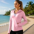 thumbnail image 2 of Qgtaibl Women UPF 50+ Hooded Sun Protection Shirts Quarter Zip Raglan Long Sleeve Rash Guard Zipper Pockets Thumb Holes Lightweight Athletic Tops Pink XL, 2 of 7