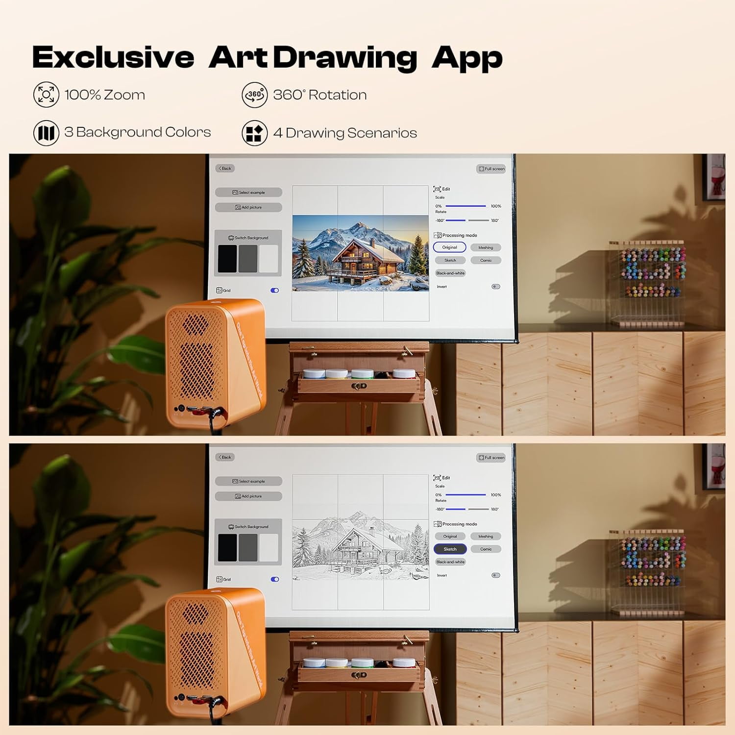 Mini Projector With 5G/2.4G WiFi and Bluetooth,4K Support Art Projector with Exclusive Drawing App for Artists,Portable Movie Projector Compatible with iOS/Android