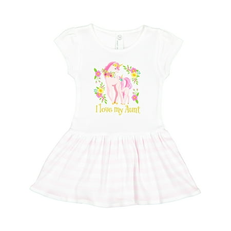 

Inktastic I Love My Aunt Unicorn with Pink and Yellow Flowers Gift Toddler Girl Dress