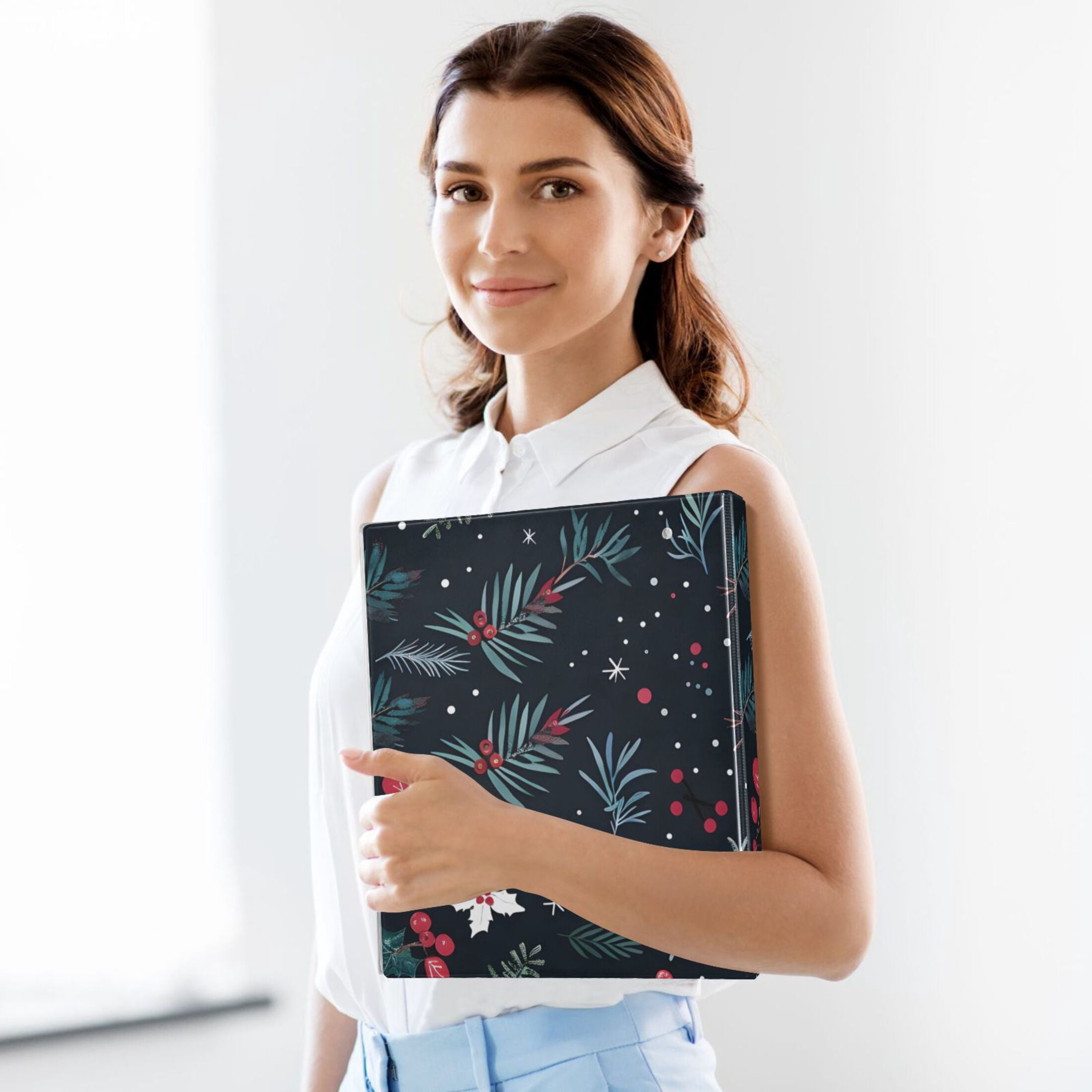 Christmas Leaves 3 Ring Binders 1.5 inch Hardcover File Folders with Interior Pockets A4 Size Organizer for School Office Hospital