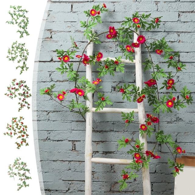 Guirnaldas artificiales de flor de margarita | Colgante decorativo de techo retorcido de 72,8 pulgadas | Decoración de plástico para el hogar, naranja, blanco, rosa, azul rojo | Floral realista, 66