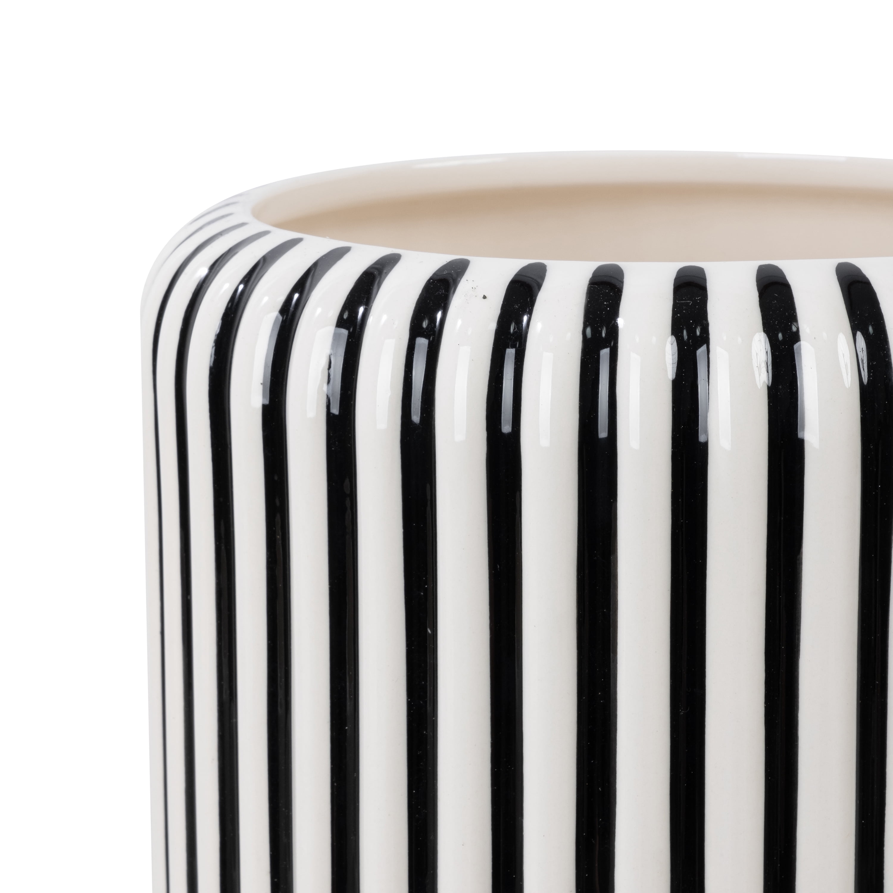 Beautiful by Drew Barrymore 8 in Black Stripe Ceramic Planter