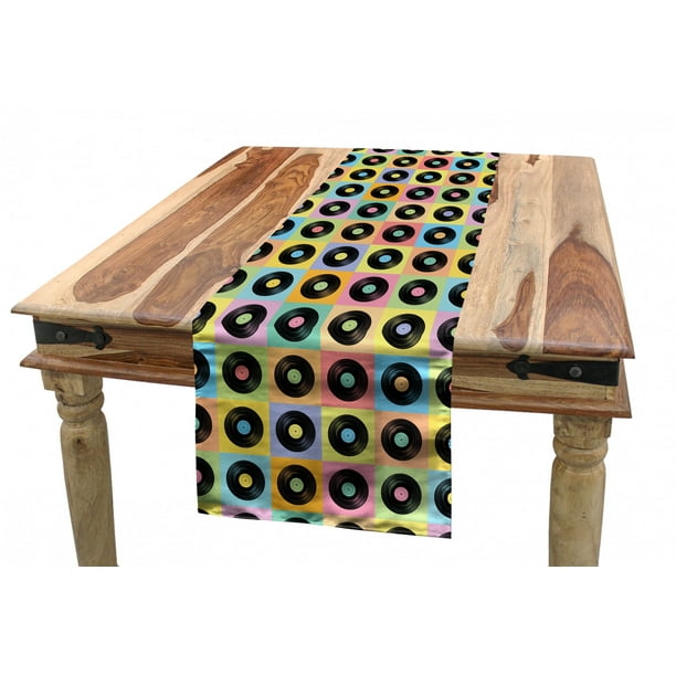 Retro Table Runner, Continuing Composition of Colorful Vinyl Discs