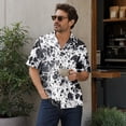 thumbnail image 5 of Retro Geometric & Aztec Print Short Sleeve Button Down Shirt for Men, Vintage Cuban Collar Casual Top - Breathable Cotton Linen Blend Summer Beach Vacation Tee with Chest Pocket Black L, 5 of 9
